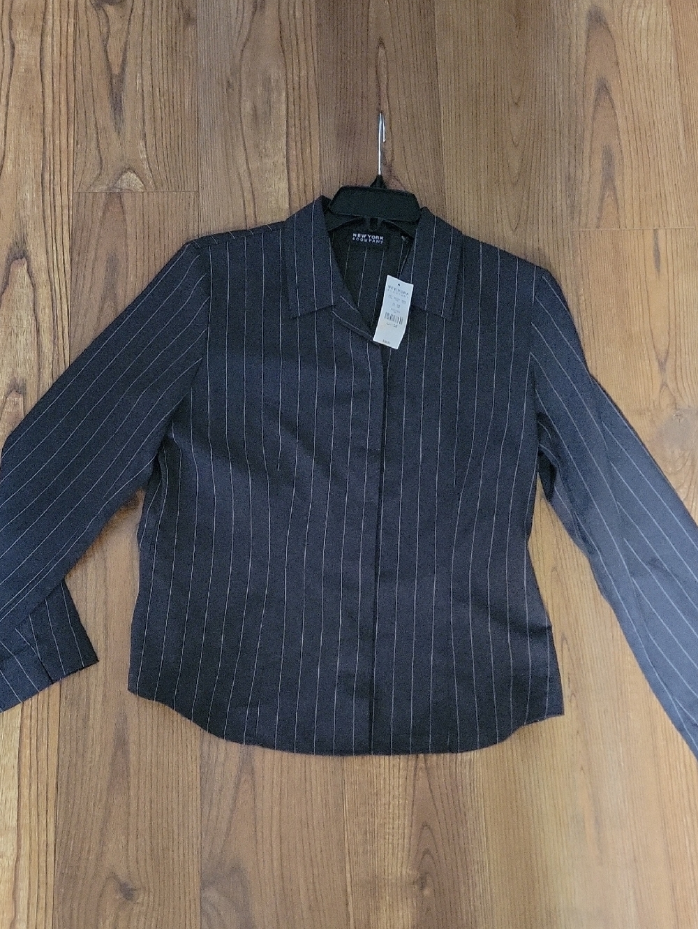 New York & Company Charcoal Pinstripe Blouse